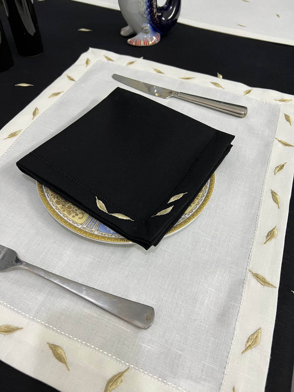 Leaf Luxury Embroidered Table Linen Collection – 100% Egyptian Cotton & Linen
