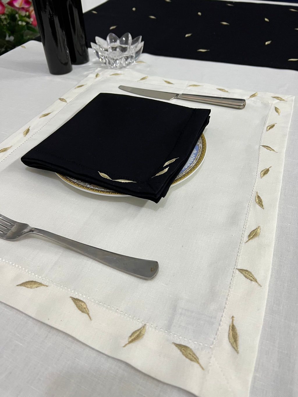 Leaf Luxury Embroidered Table Linen Collection – 100% Egyptian Cotton & Linen