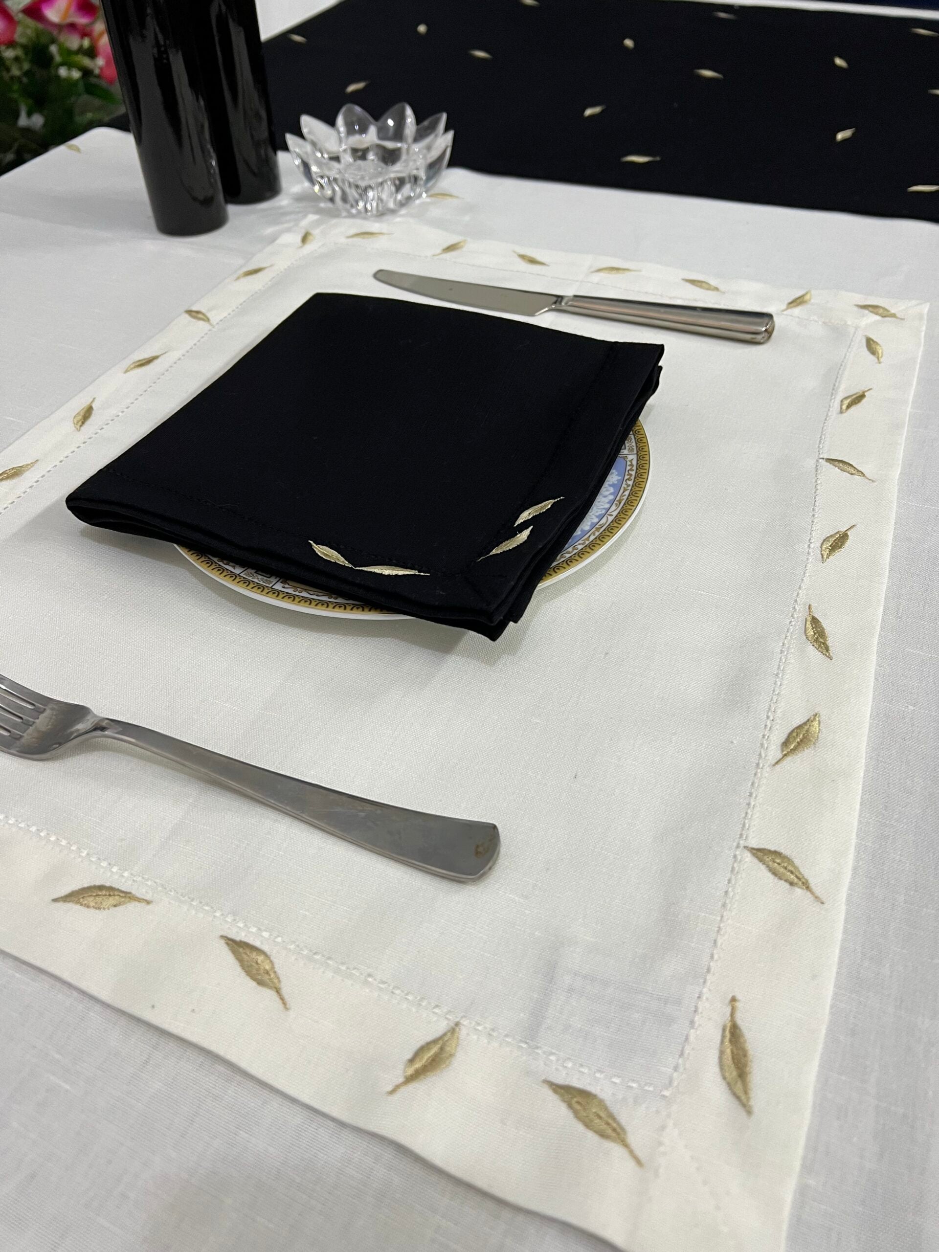 Leaf Luxury Embroidered Table Linen Collection – 100% Egyptian Cotton & Linen
