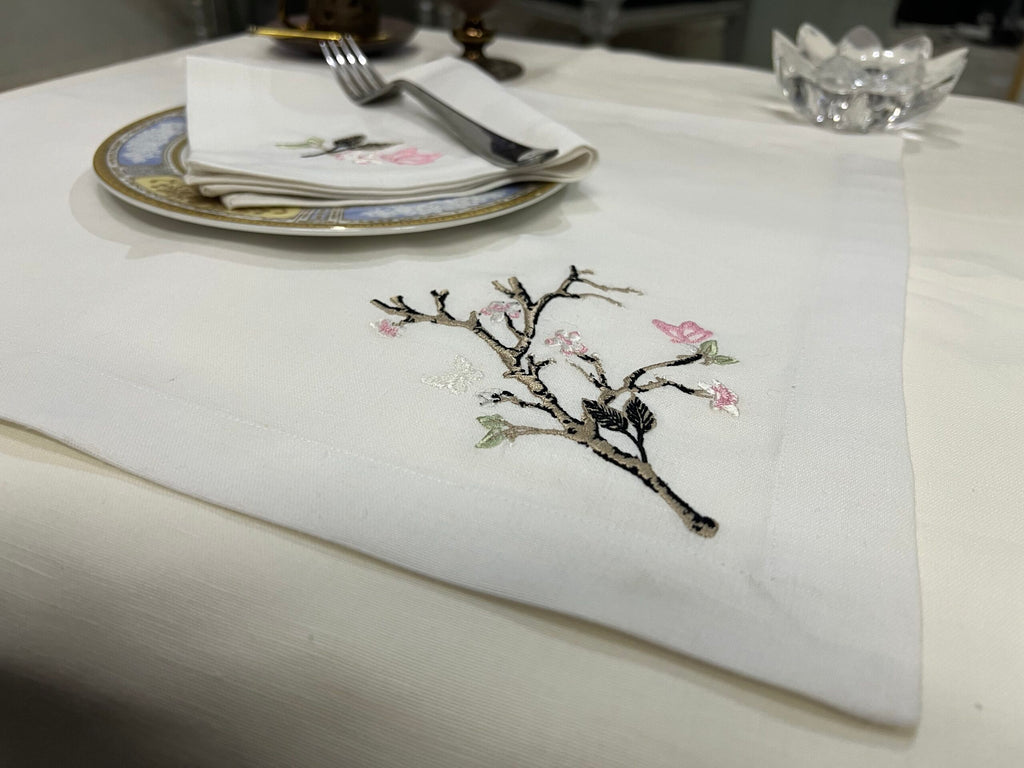 Branch Luxury Embroidered Table Linen Collection – 100% Egyptian Cotton & Linen