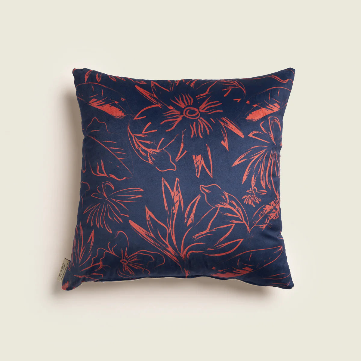 Navy Blue & Coral Floral Prints Cushion