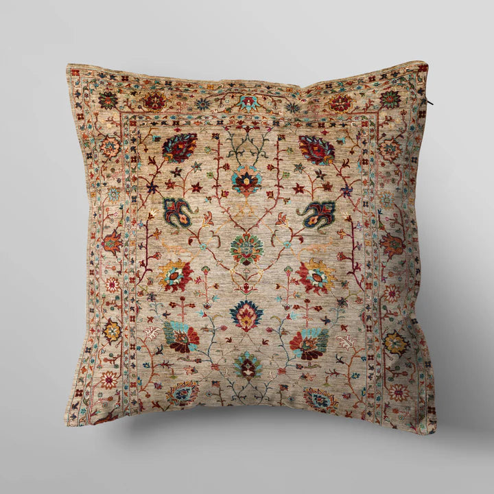 Luxury Beige & Red floral Afghan Style Cushion Cover