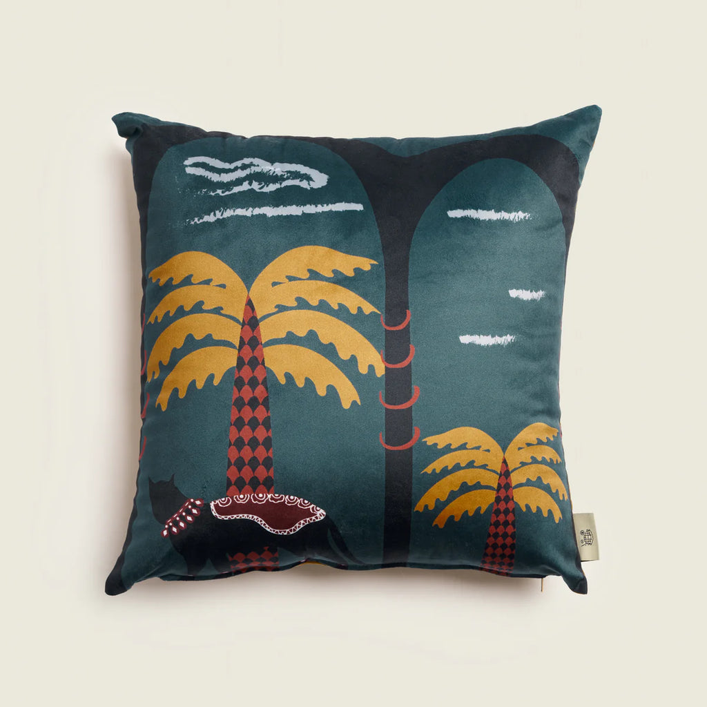 Velvet Checkered Palm Tree Cushion