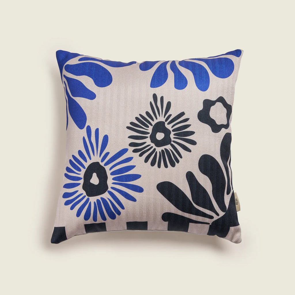 Blue Floral Linen Cushion