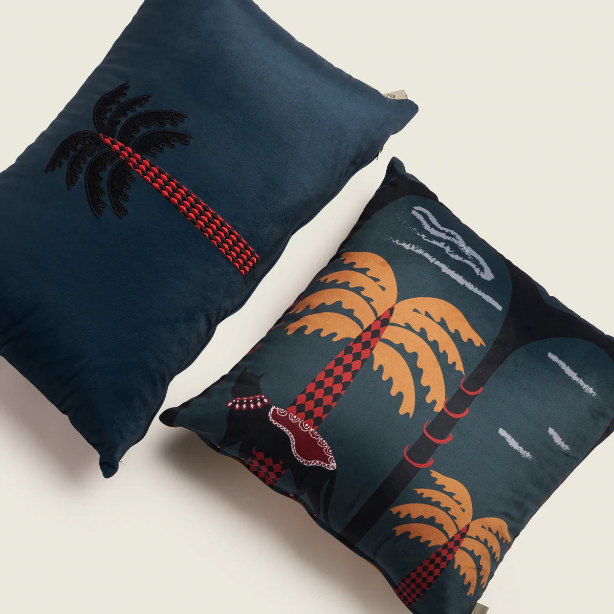 Velvet Checkered Palm Tree Cushion