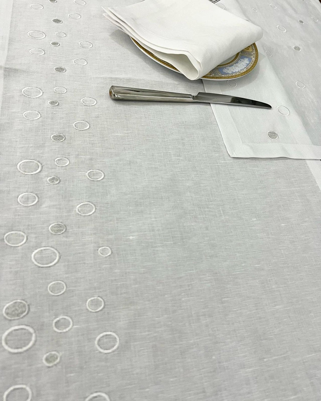 Circles Luxury Embroidered Table Linen Collection – 100% Egyptian Cotton & Linen