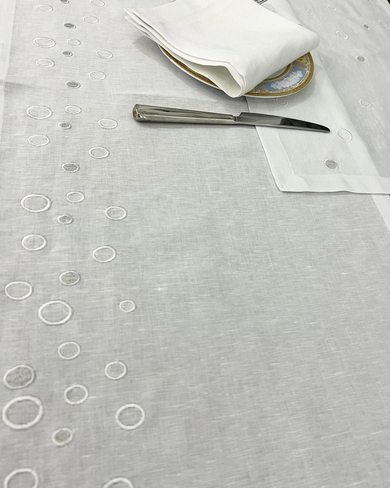 Circles Luxury Embroidered Table Linen Collection – 100% Egyptian Cotton & Linen