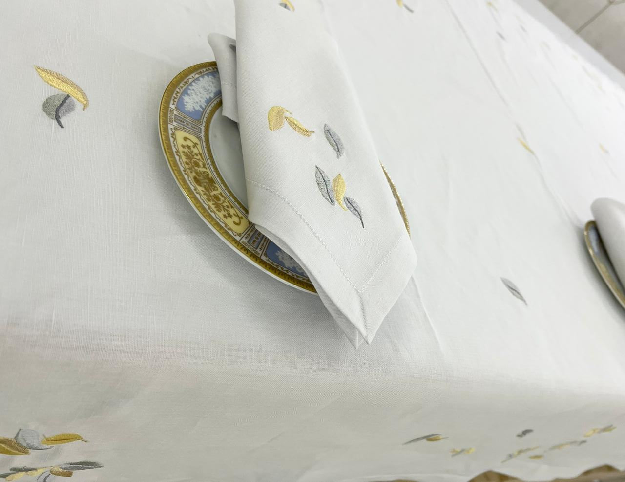 Yellow Luxury Embroidered Table Linen Collection – 100% Egyptian Cotton & Linen