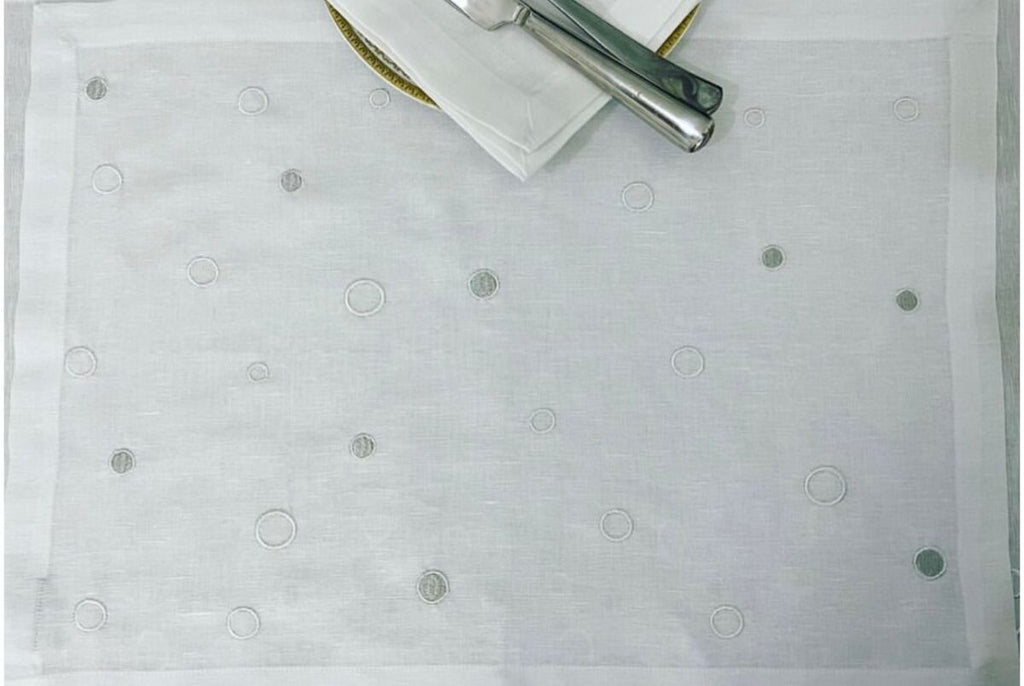 Circles Luxury Embroidered Table Linen Collection – 100% Egyptian Cotton & Linen