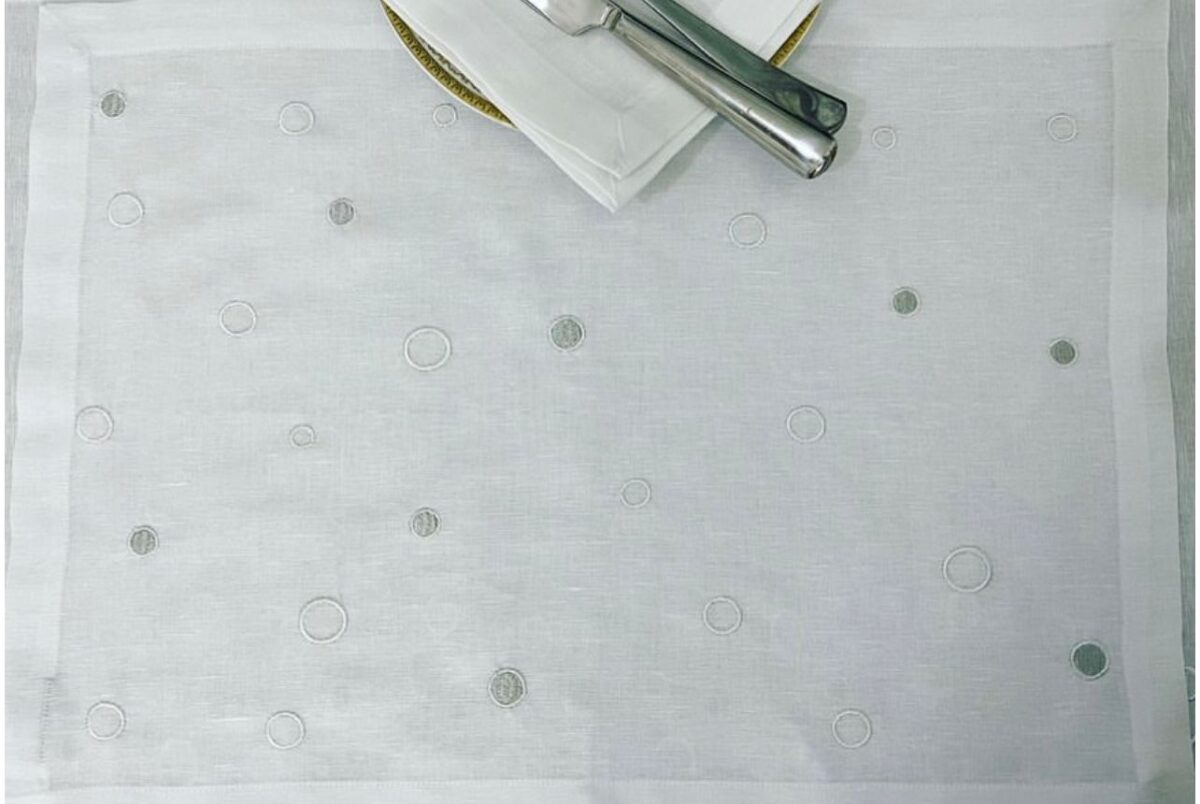 Circles Luxury Embroidered Table Linen Collection – 100% Egyptian Cotton & Linen
