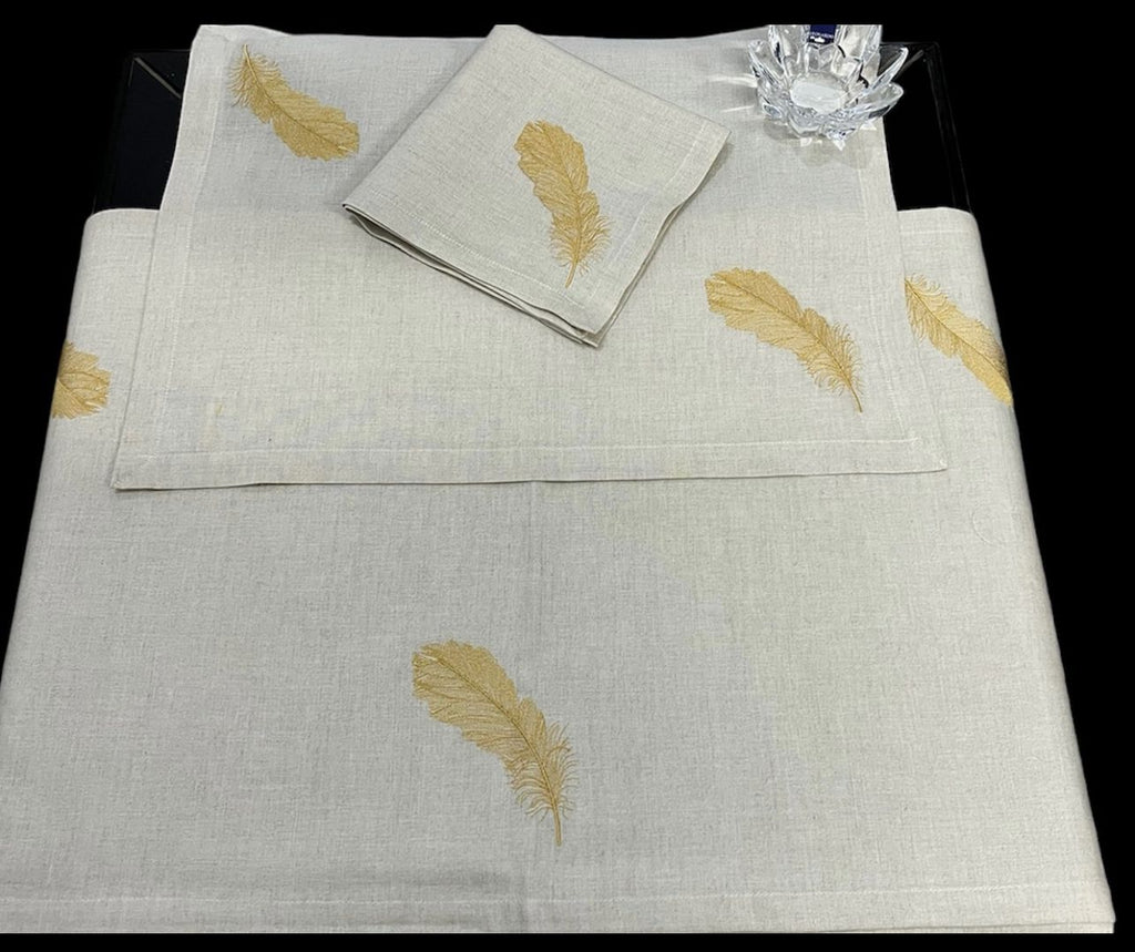 Feather Luxury Embroidered Table Linen Collection – 100% Egyptian Cotton & Linen