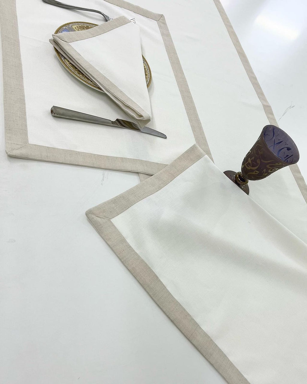 Sara Luxury Embroidered Table Linen Collection – 100% Egyptian Cotton & Linen