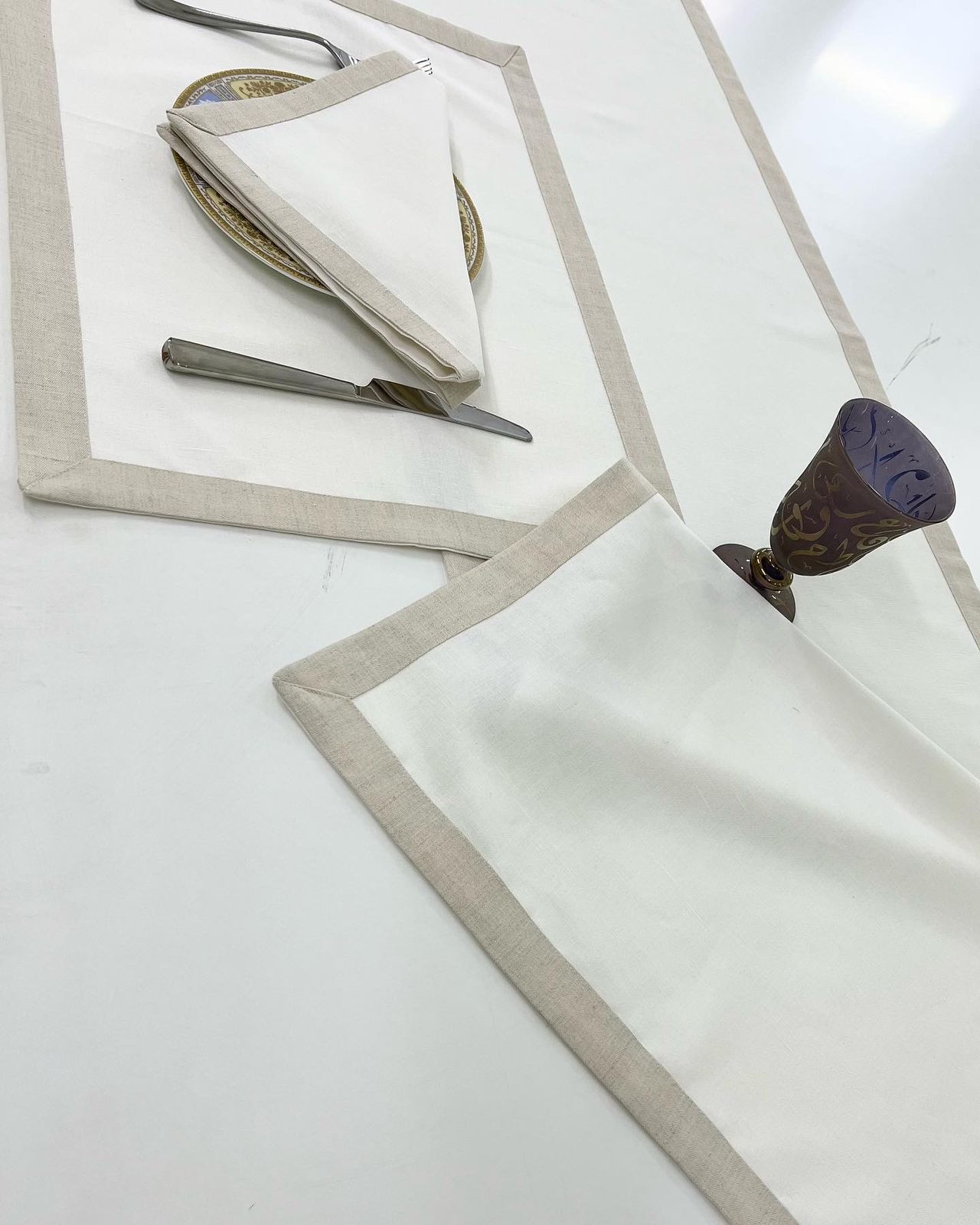 Sara Luxury Embroidered Table Linen Collection – 100% Egyptian Cotton & Linen