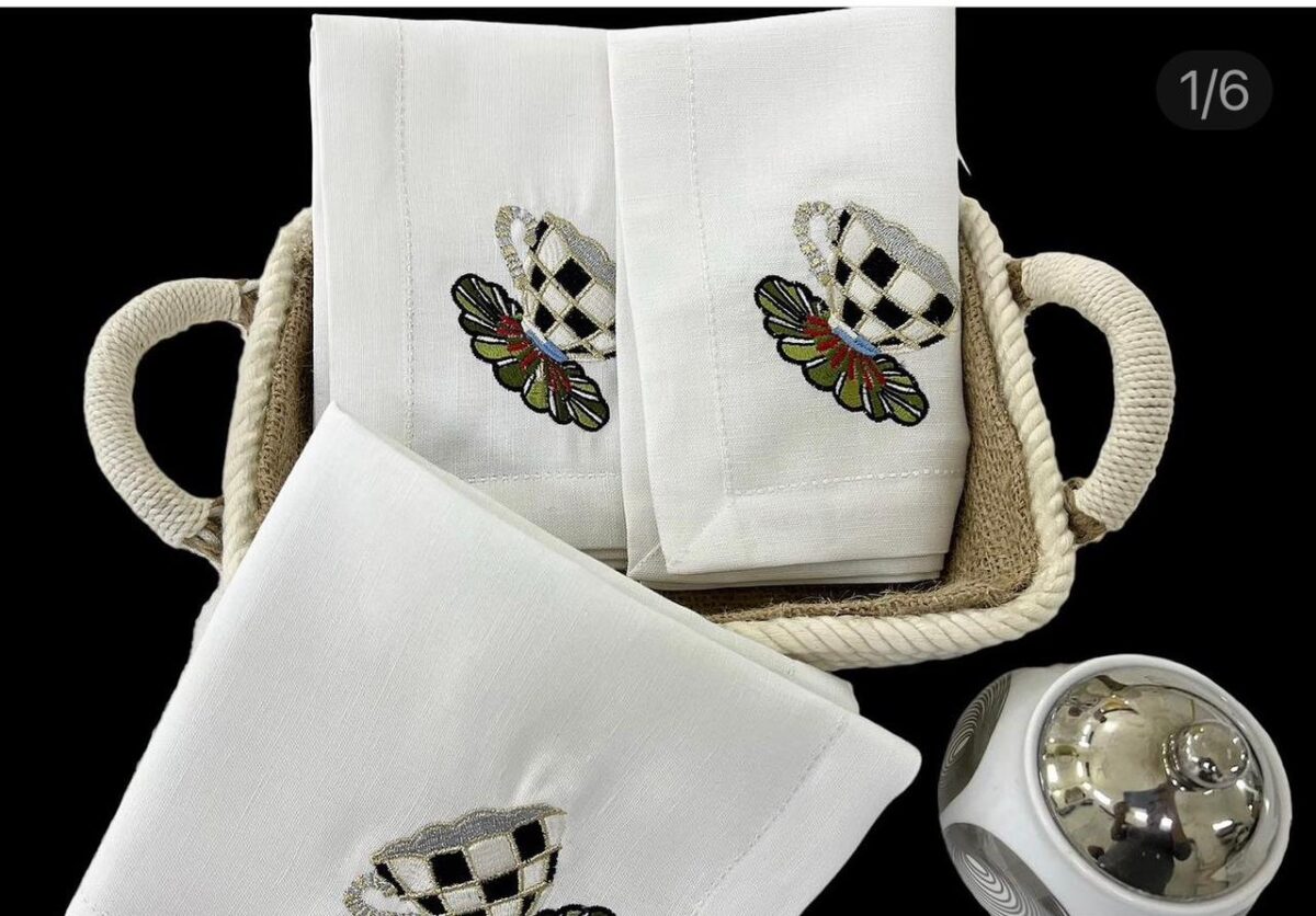 Tea Cup Luxury Embroidered Table Linen Collection – 100% Egyptian Cotton & Linen