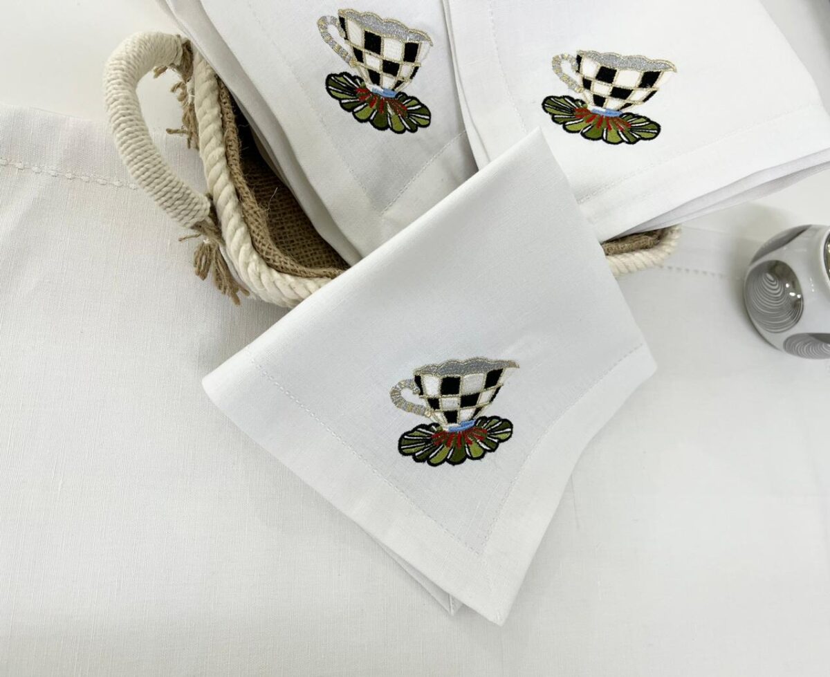 Tea Cup Luxury Embroidered Table Linen Collection – 100% Egyptian Cotton & Linen