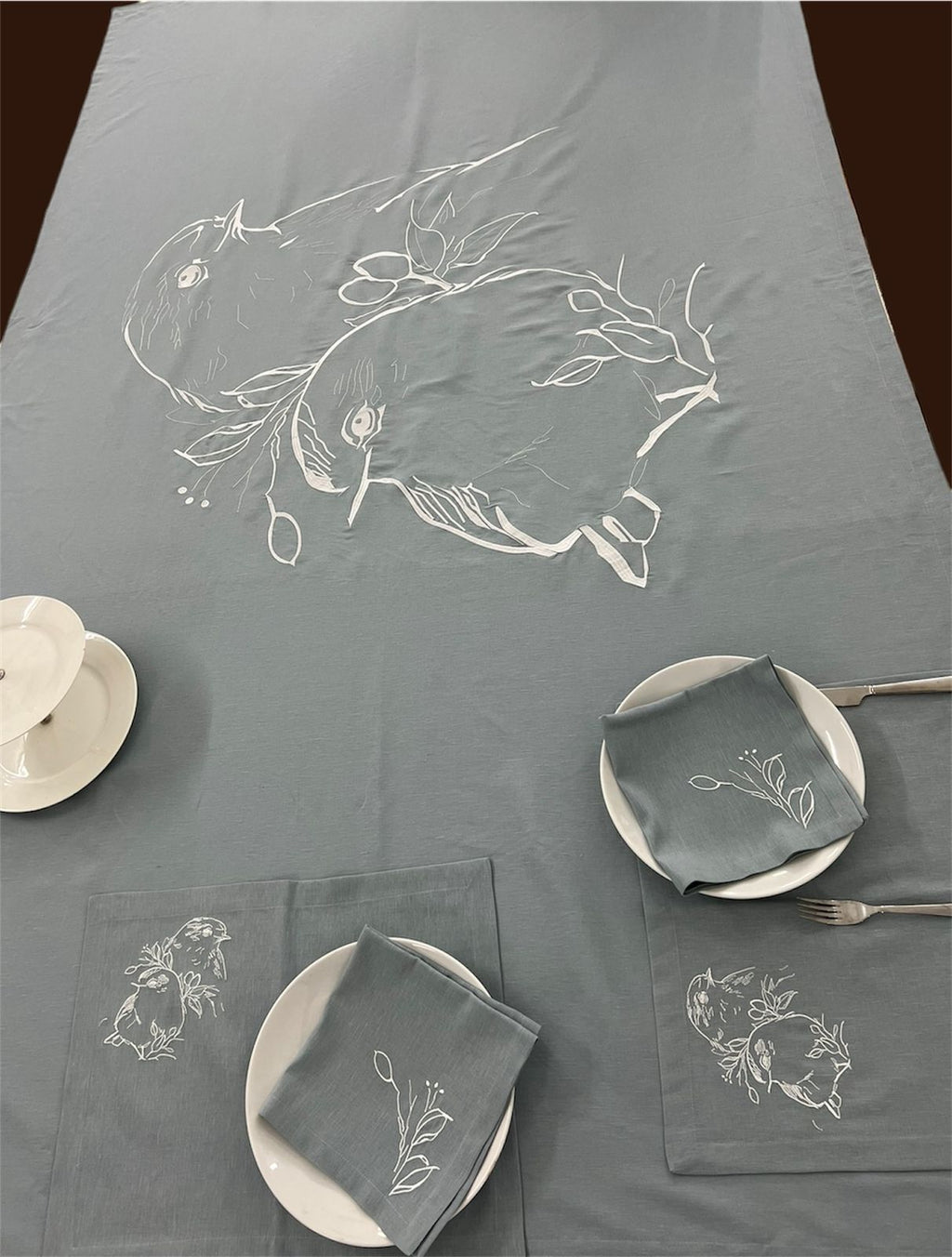 Cuble Of Bird Luxury Embroidered Table Linen Collection – 100% Egyptian Cotton & Linen