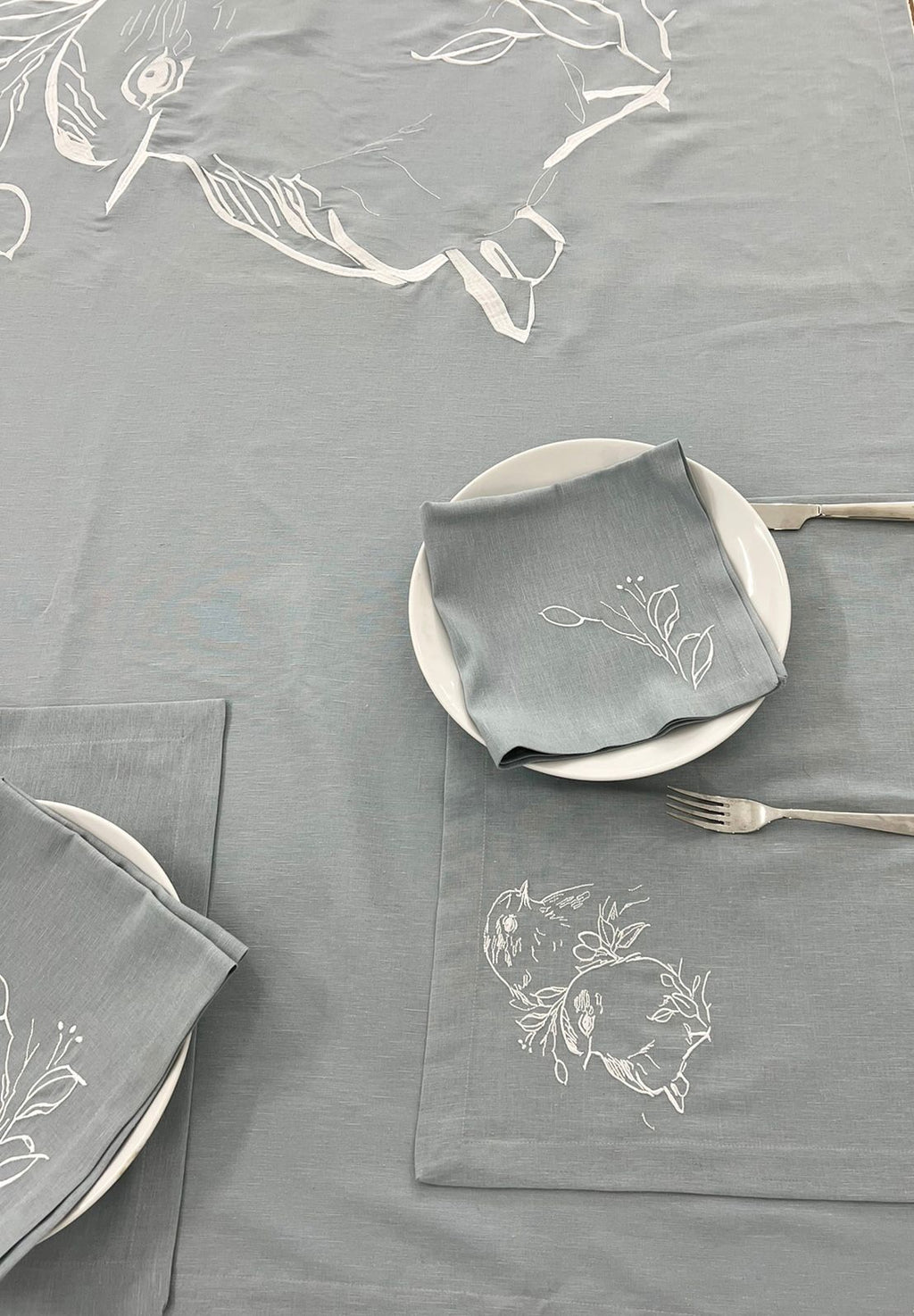 Cuble Of Bird Luxury Embroidered Table Linen Collection – 100% Egyptian Cotton & Linen