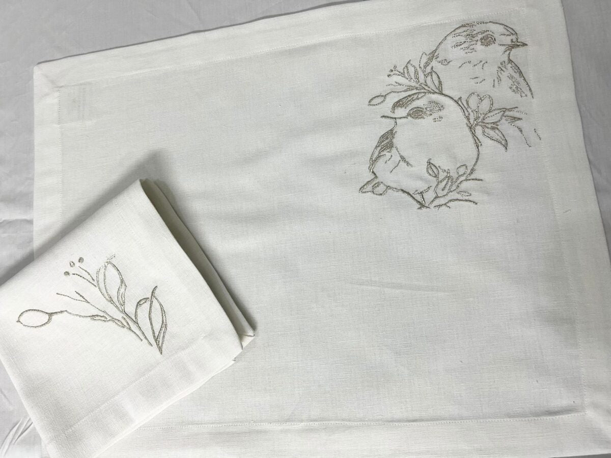 Cuble Of Bird Luxury Embroidered Table Linen Collection – 100% Egyptian Cotton & Linen