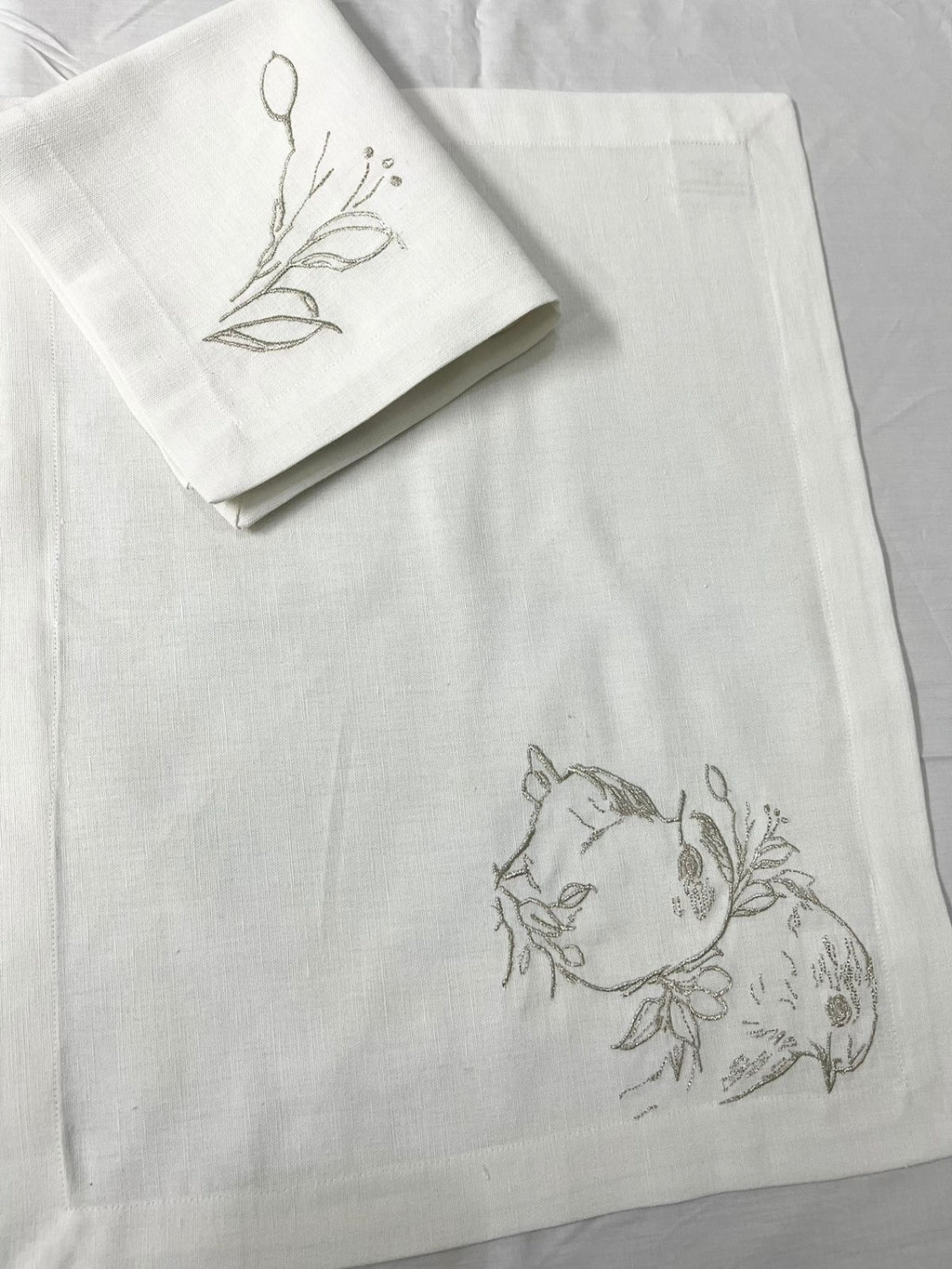 Cuble Of Bird Luxury Embroidered Table Linen Collection – 100% Egyptian Cotton & Linen