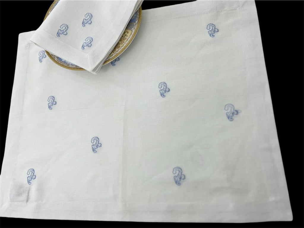Single Motif Luxury Embroidered Table Linen Collection – 100% Egyptian Cotton & Linen