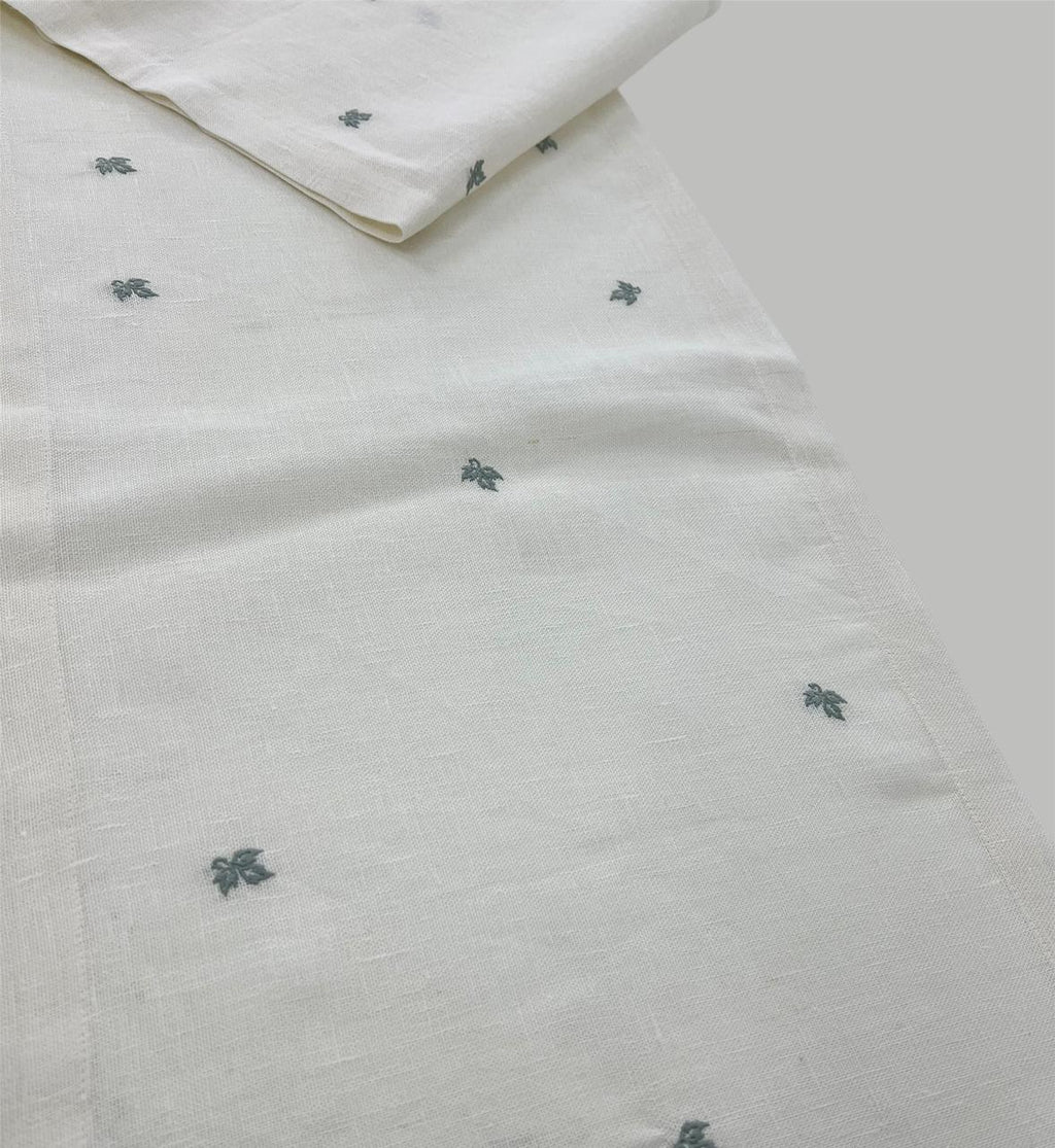 Leaf Motif Luxury Embroidered Table Linen Collection – 100% Egyptian Cotton & Linen