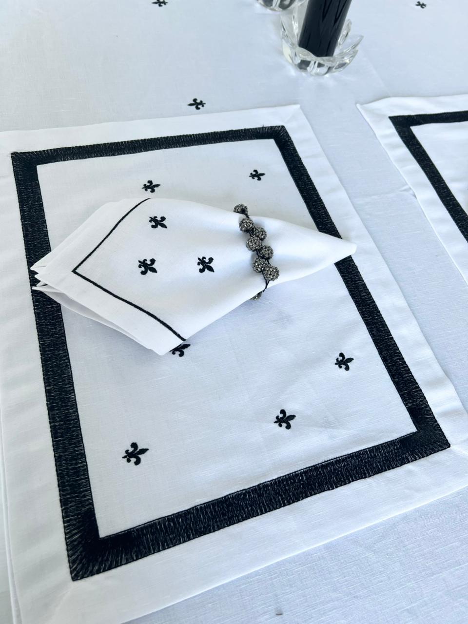 Fleur-De-Lis Luxury Embroidered Table Linen Collection – 100% Egyptian Cotton & Linen