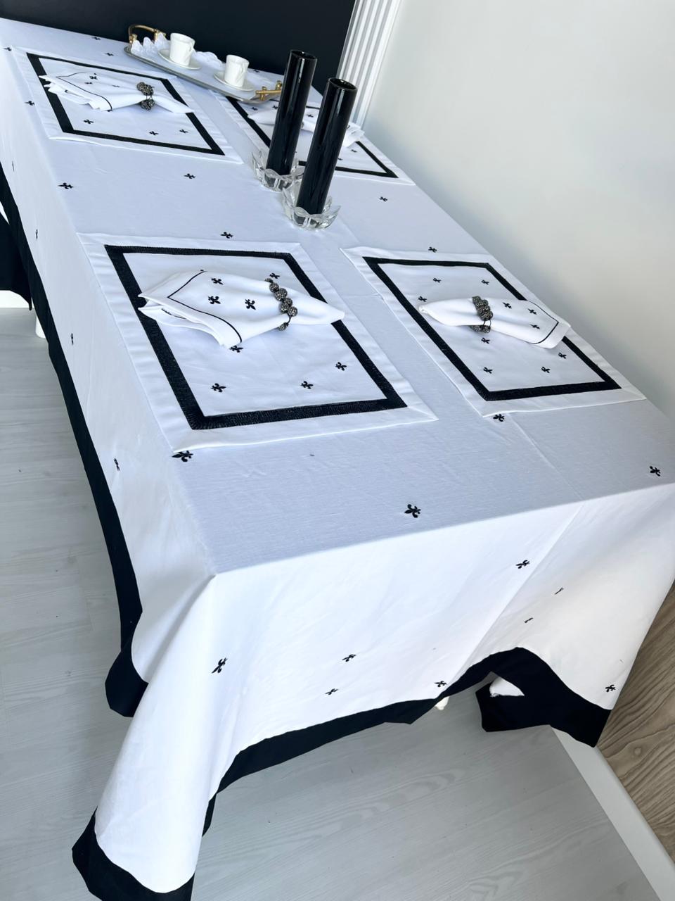 Fleur-De-Lis Luxury Embroidered Table Linen Collection – 100% Egyptian Cotton & Linen