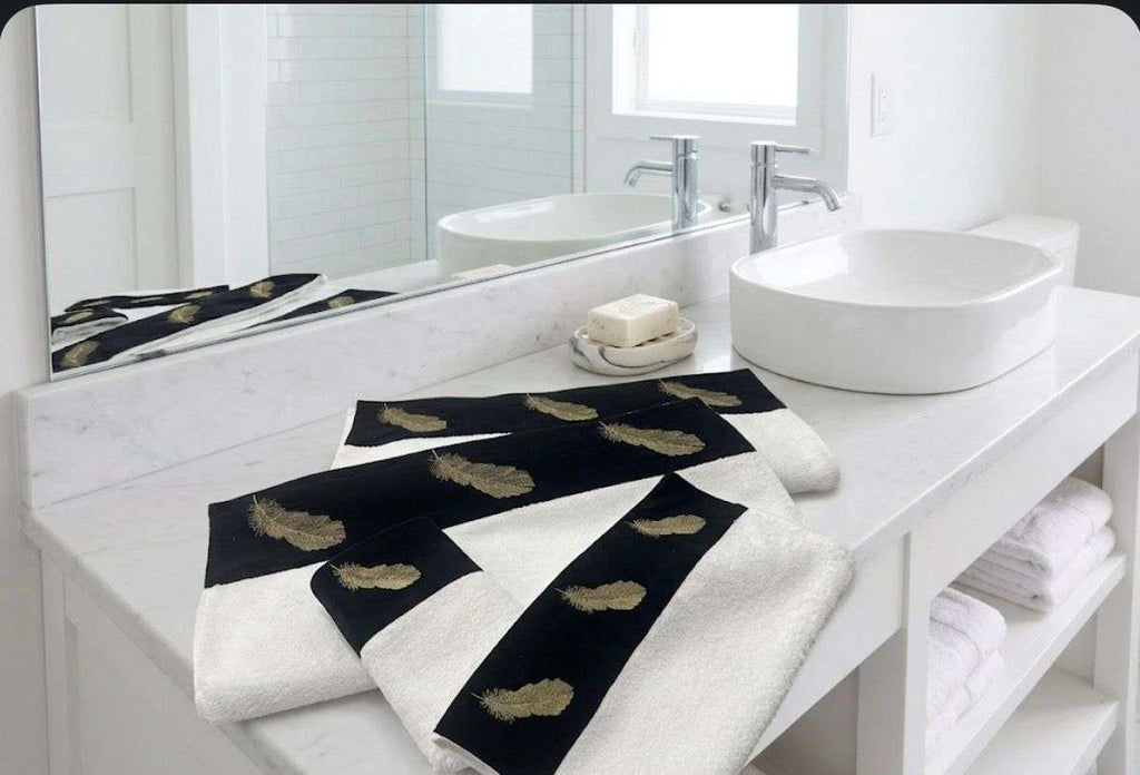 Reesh Embroidered Egyptian Cotton Towel & Bath Mat Set