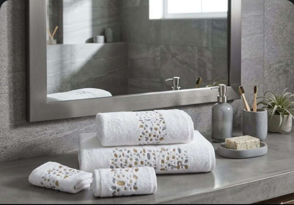 Big Dots  Embroidered Egyptian Cotton Towel & Bath Mat Set