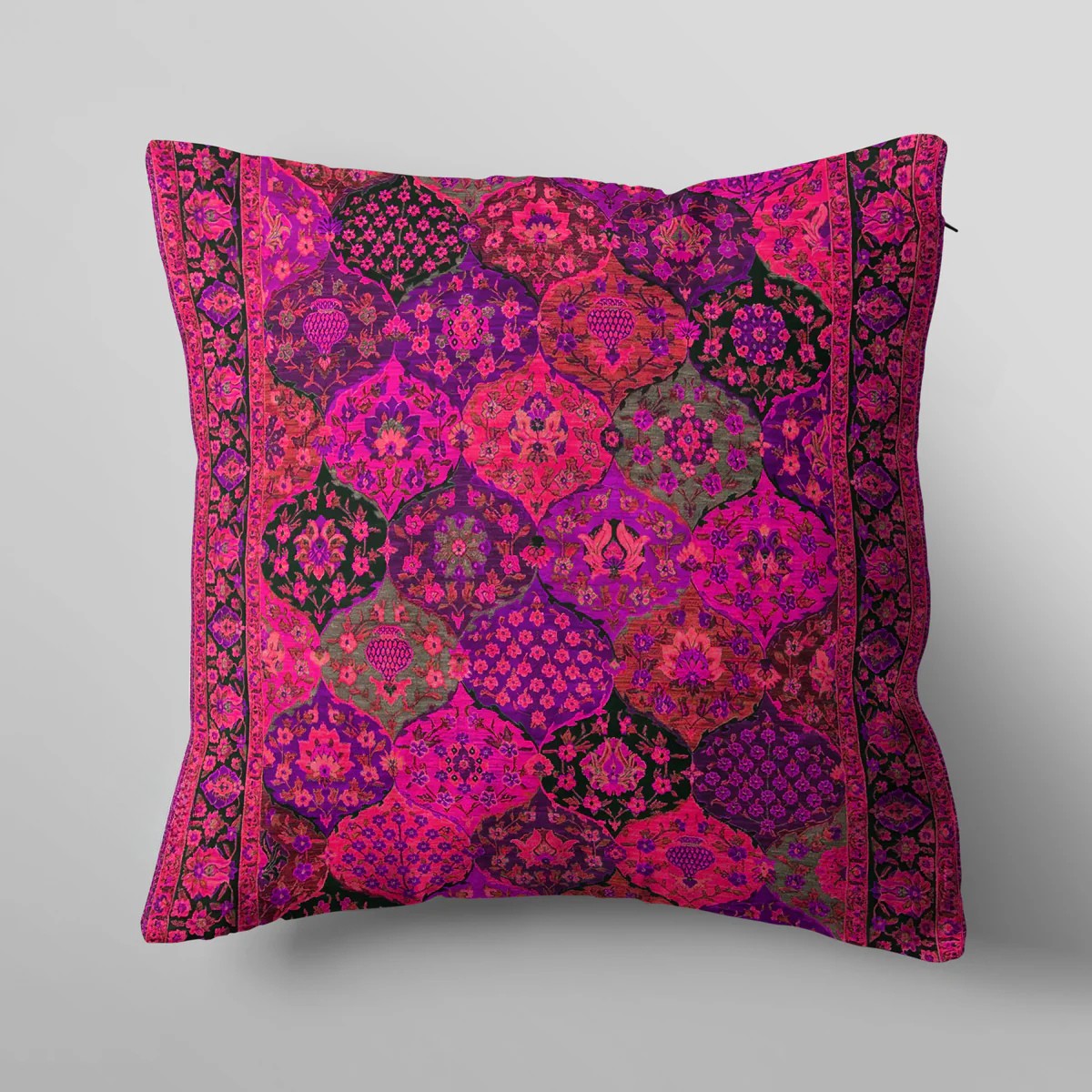 Vibrant Pink Persian Pattern Cushion Cover