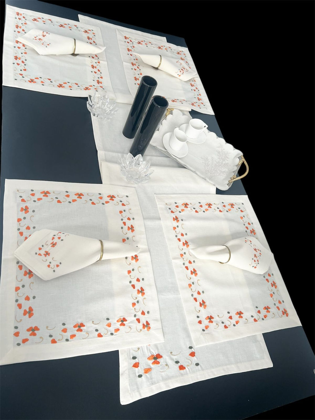 Rush Luxury Embroidered Table Linen Collection – 100% Egyptian Cotton & Linen