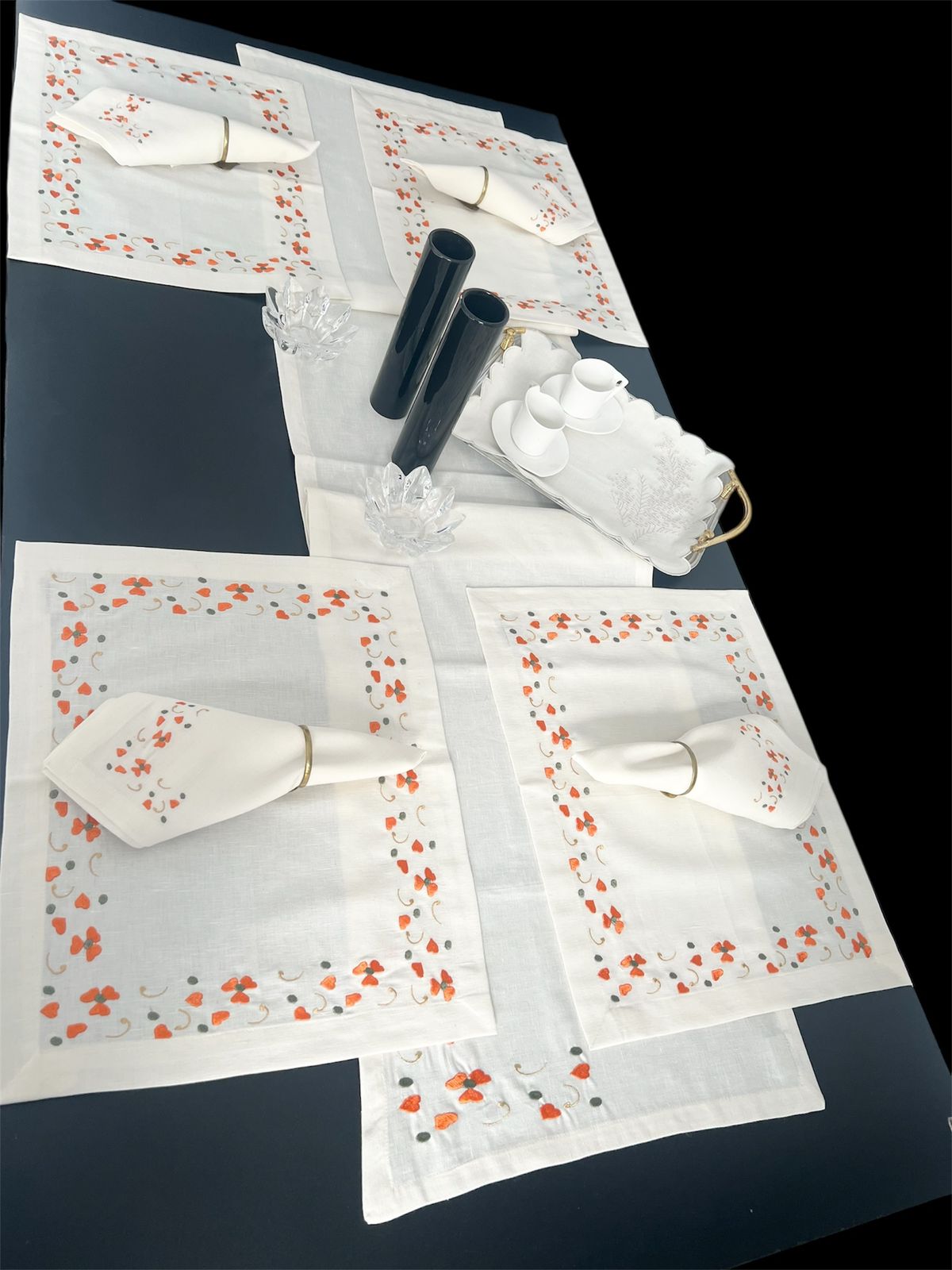 Rush Luxury Embroidered Table Linen Collection – 100% Egyptian Cotton & Linen