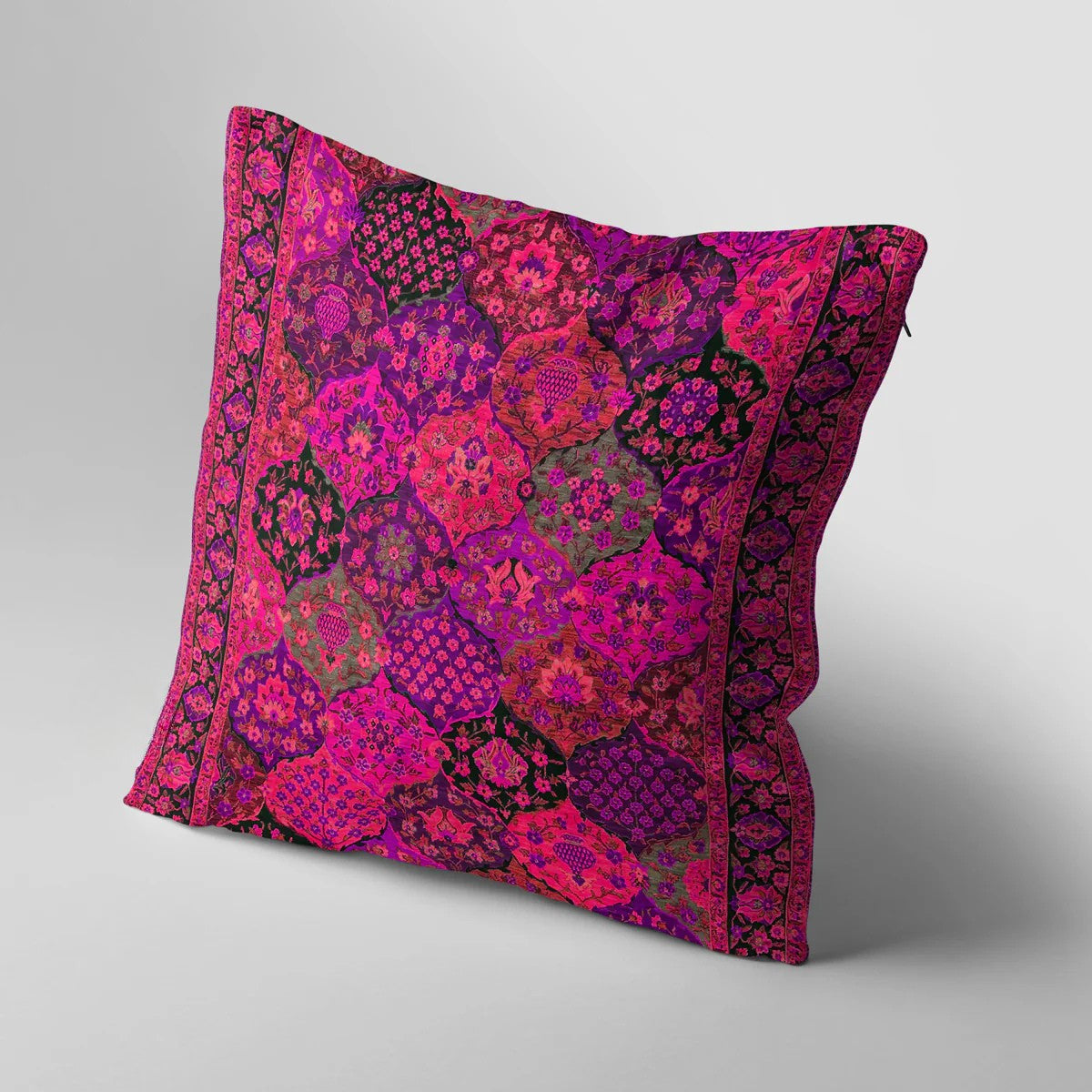 Vibrant Pink Persian Pattern Cushion Cover
