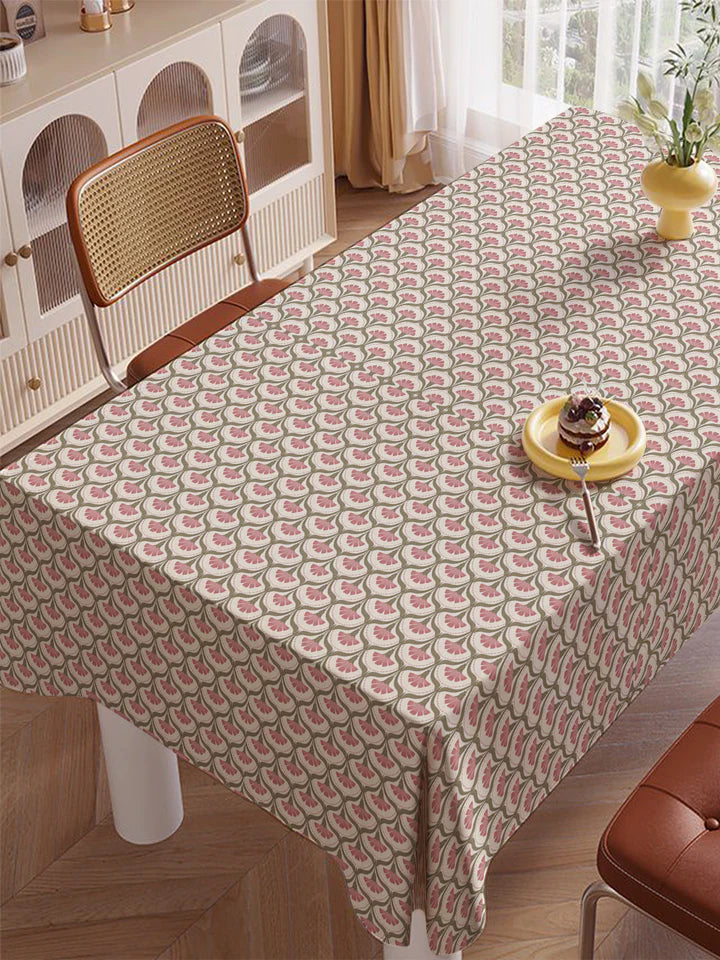 Pink & Green Floral Print Cotton Tablecloth