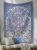 Floral Blue And Red Tree Wall Tapestry