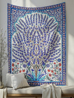 Floral Blue And Red Tree Wall Tapestry