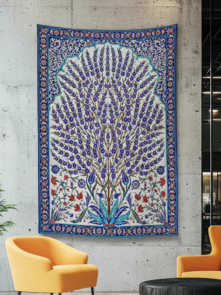 Floral Blue And Red Tree Wall Tapestry