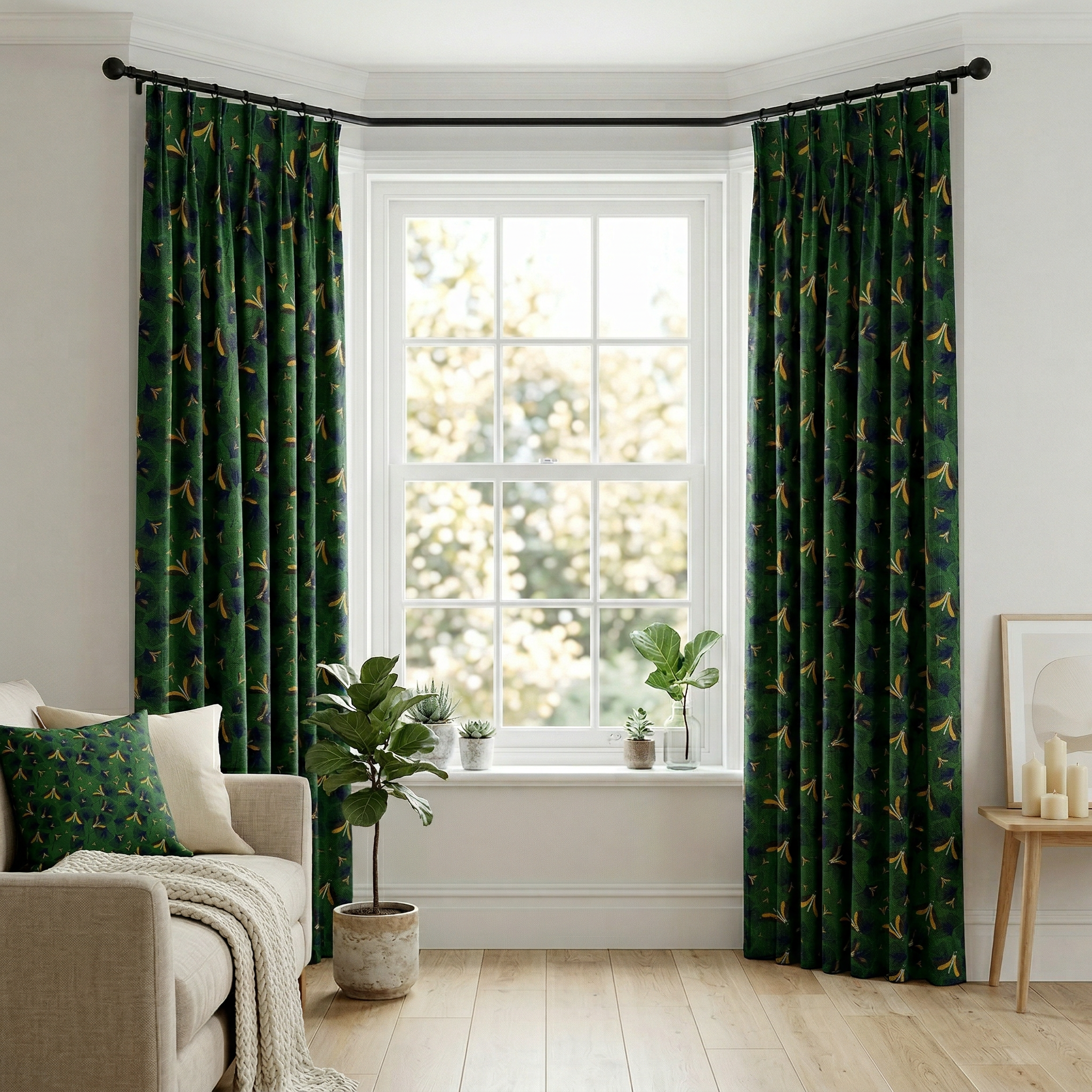 Green Ginkgo Leaf Curtains