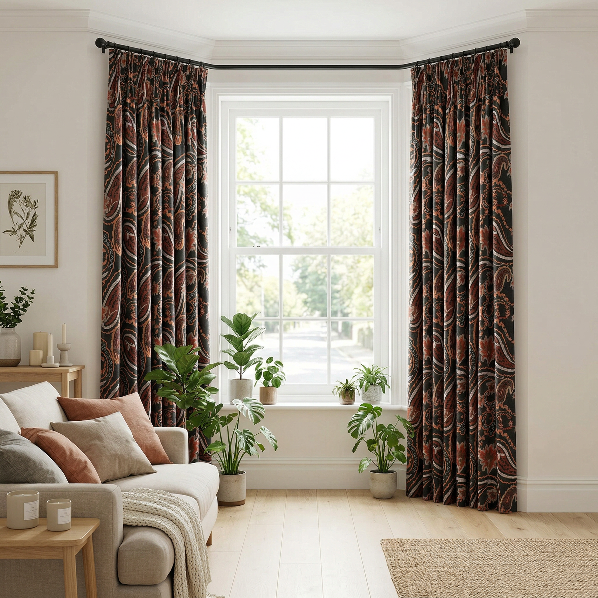 Black & Orange Paisley Curtains
