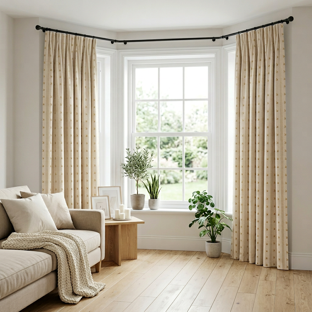 Cream Striped Fabric With Gold Arrow Curtains