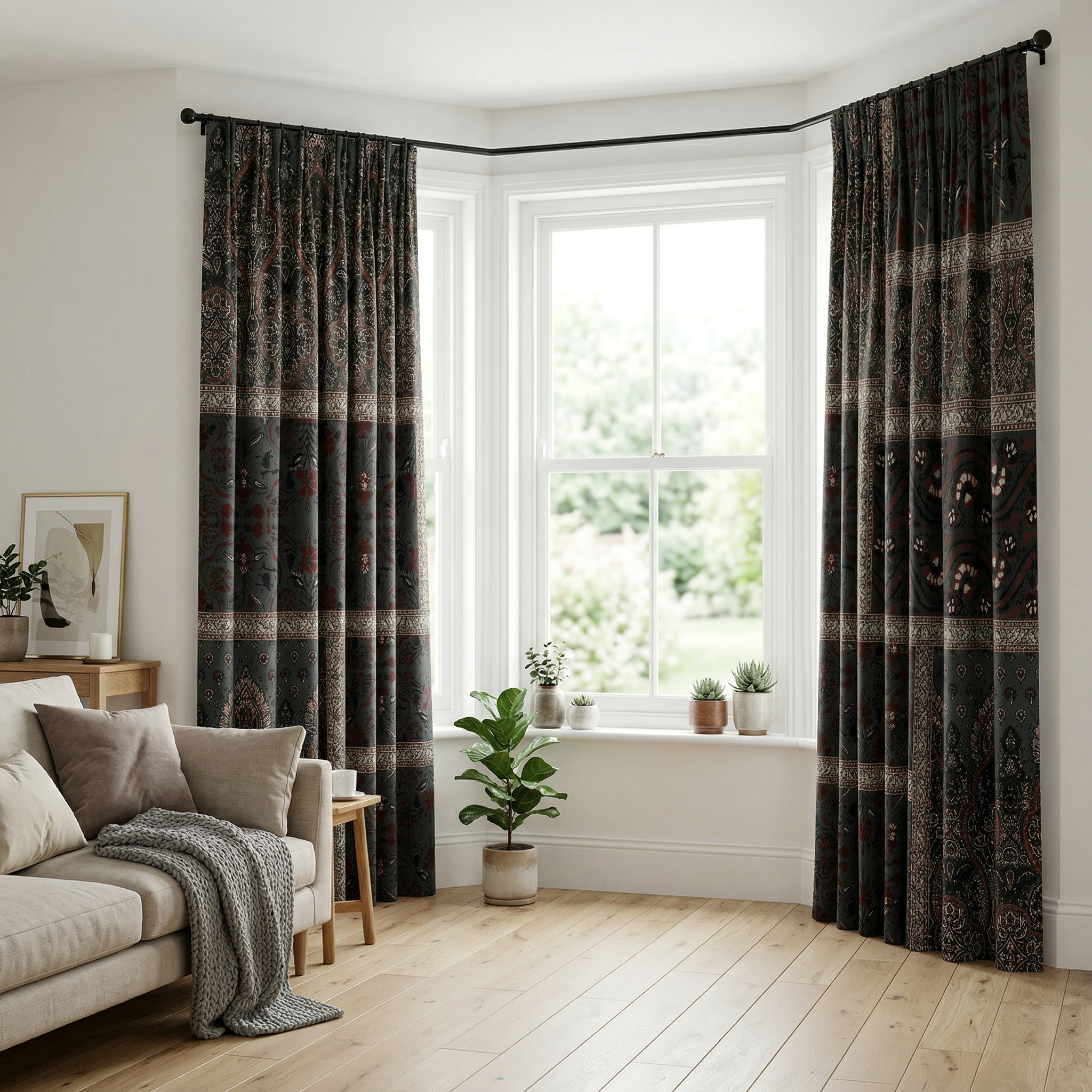 Velvet Blue & Grey Kanji Curtains