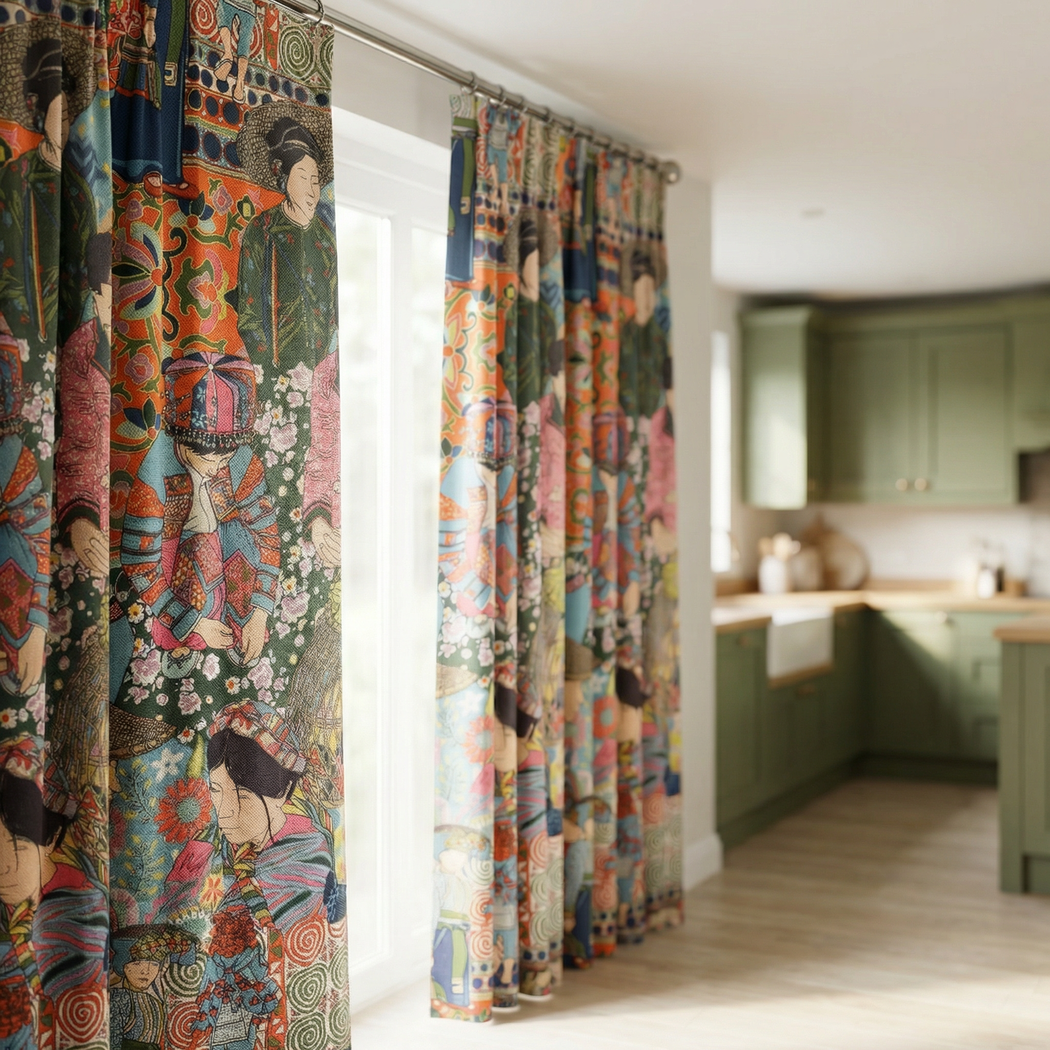 Designer Fabric With illustration People Curtains