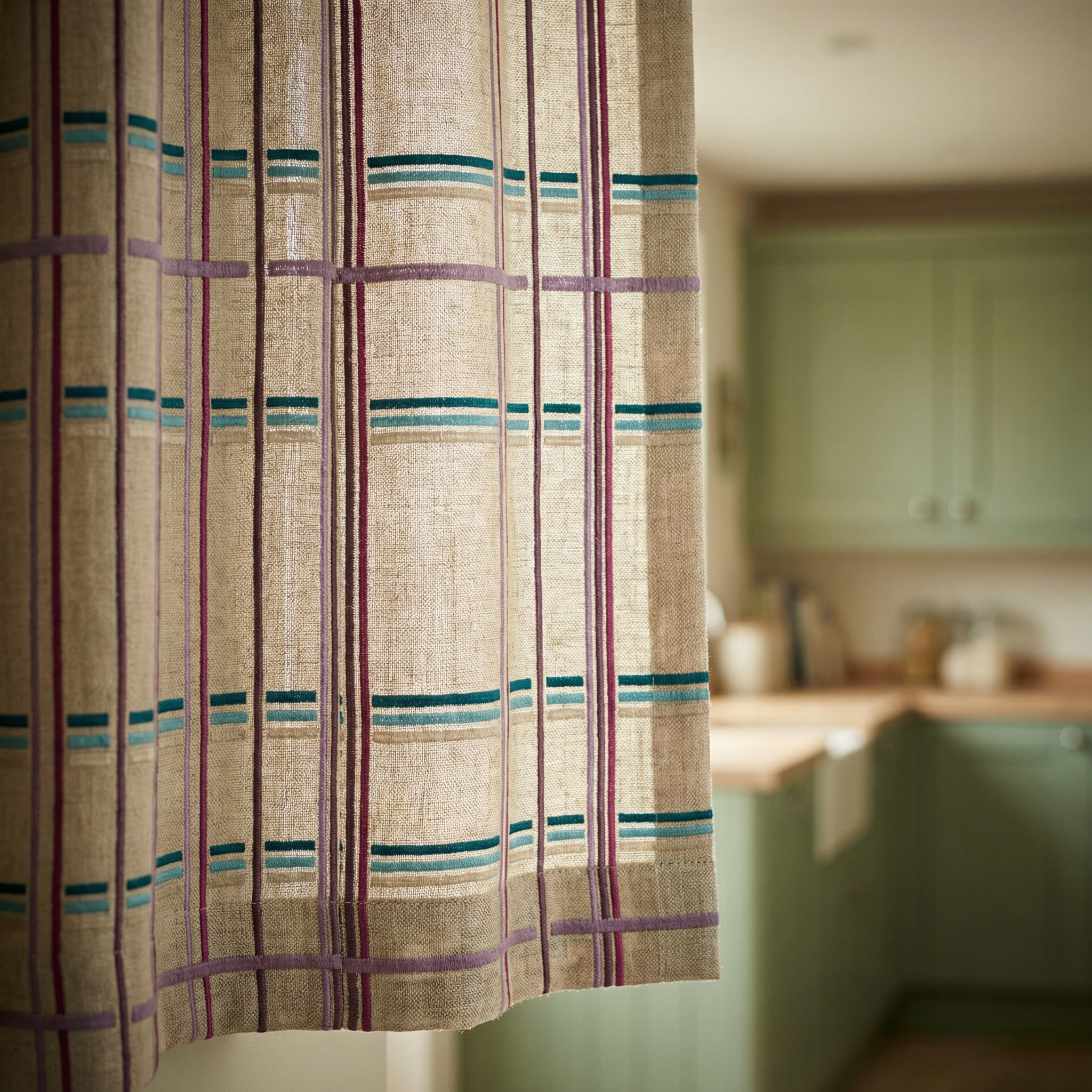 Natural Woven Check Curtains