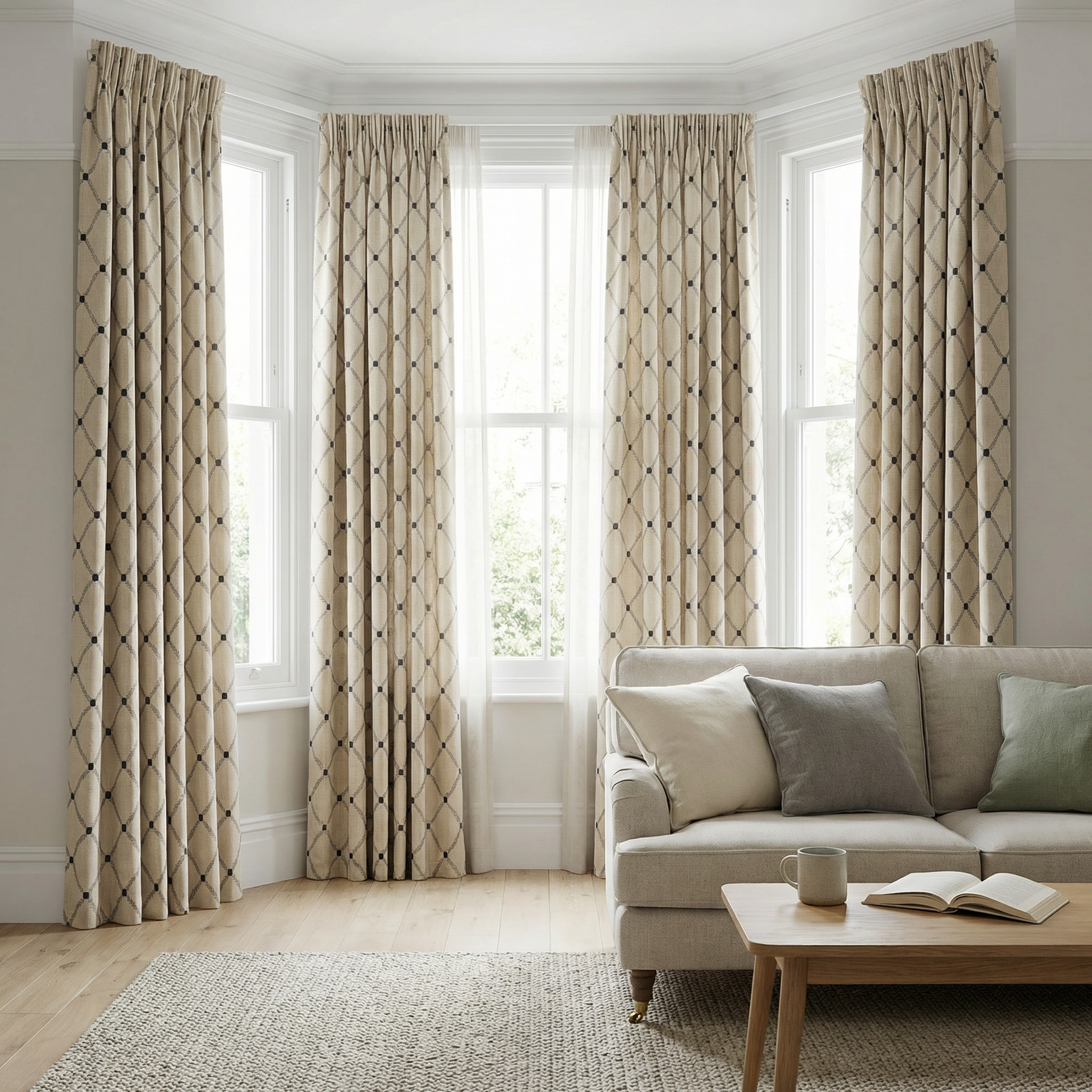 Cream Embroidered Diamond Curtains