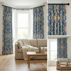 Blue/Green Ikat Linen Blend Curtains
