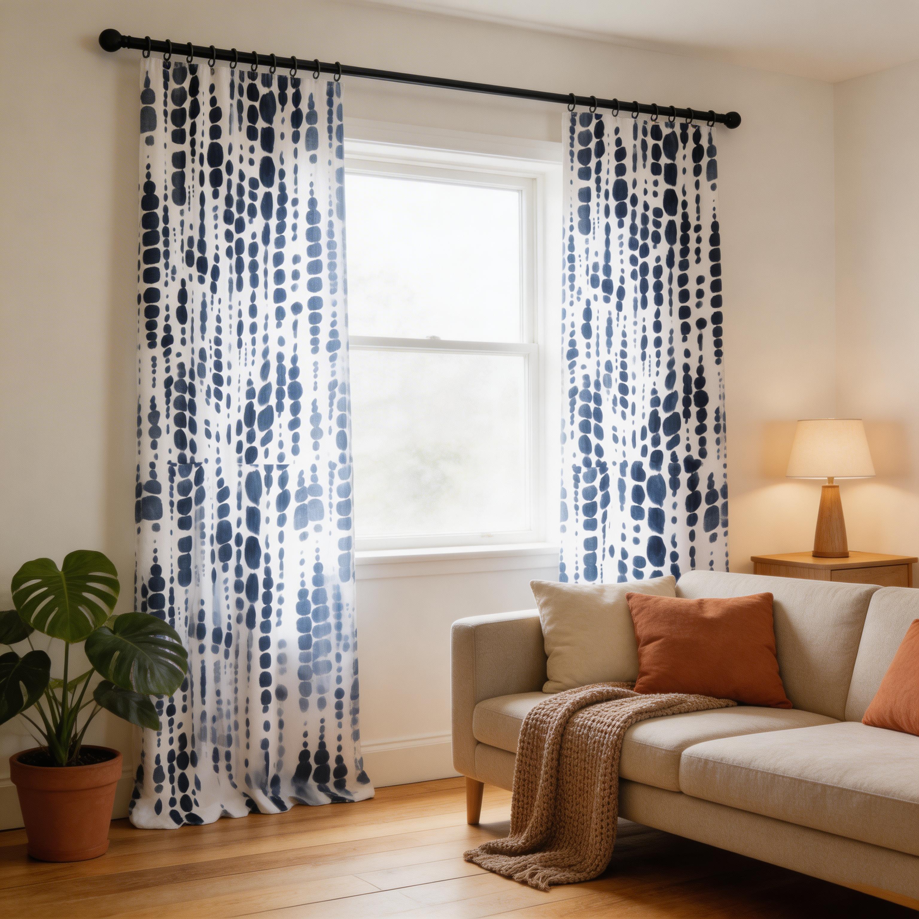 Navy Blue Dots Curtains