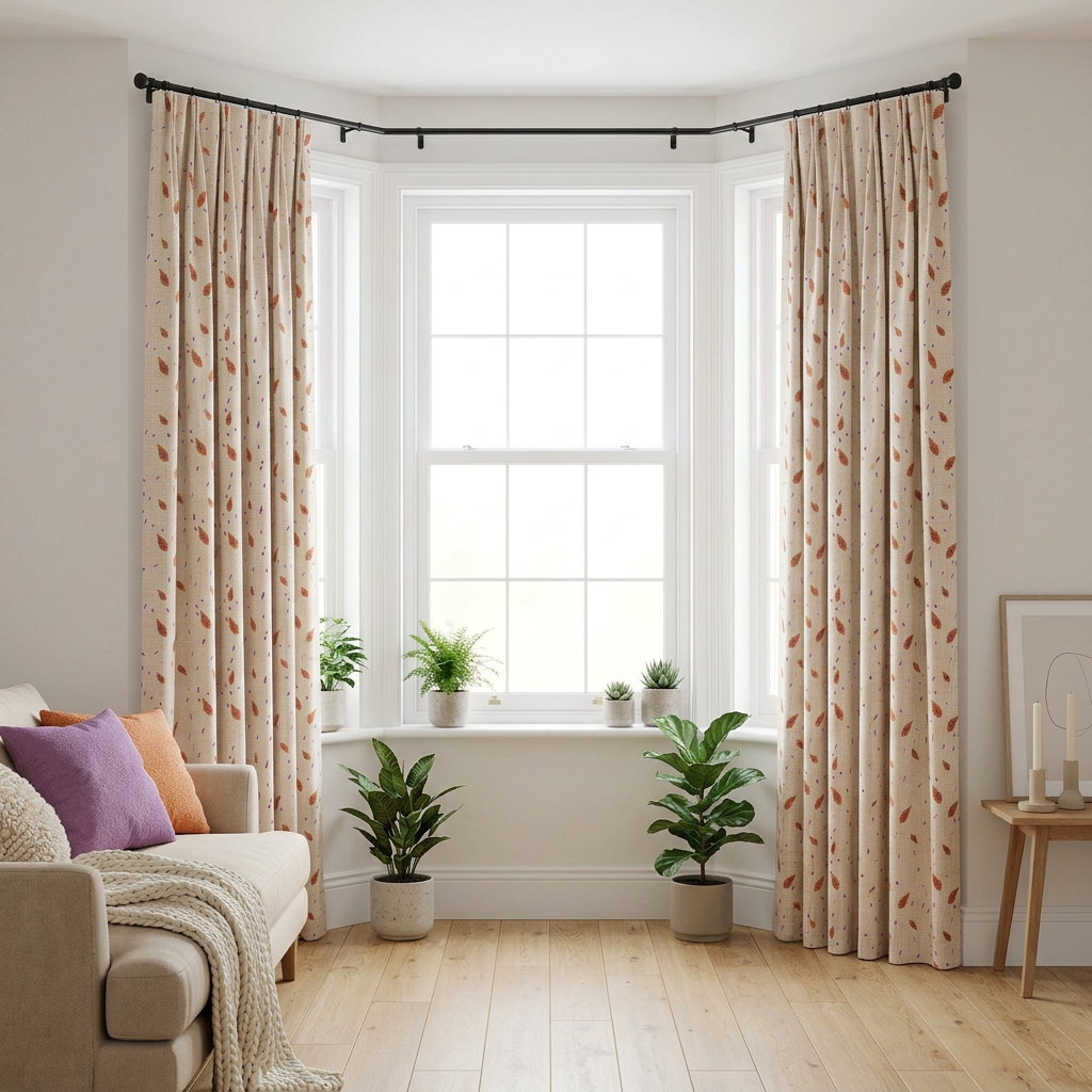 White Cotton With Orange Leaf Curtains