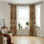 Rust And Black Oriental Bird Pattern Curtains
