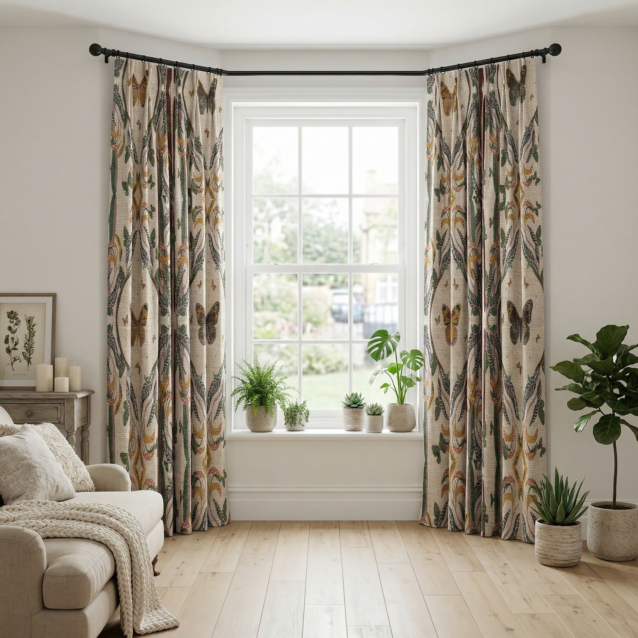Bohemian Butterfly & Leaf Print Curtains