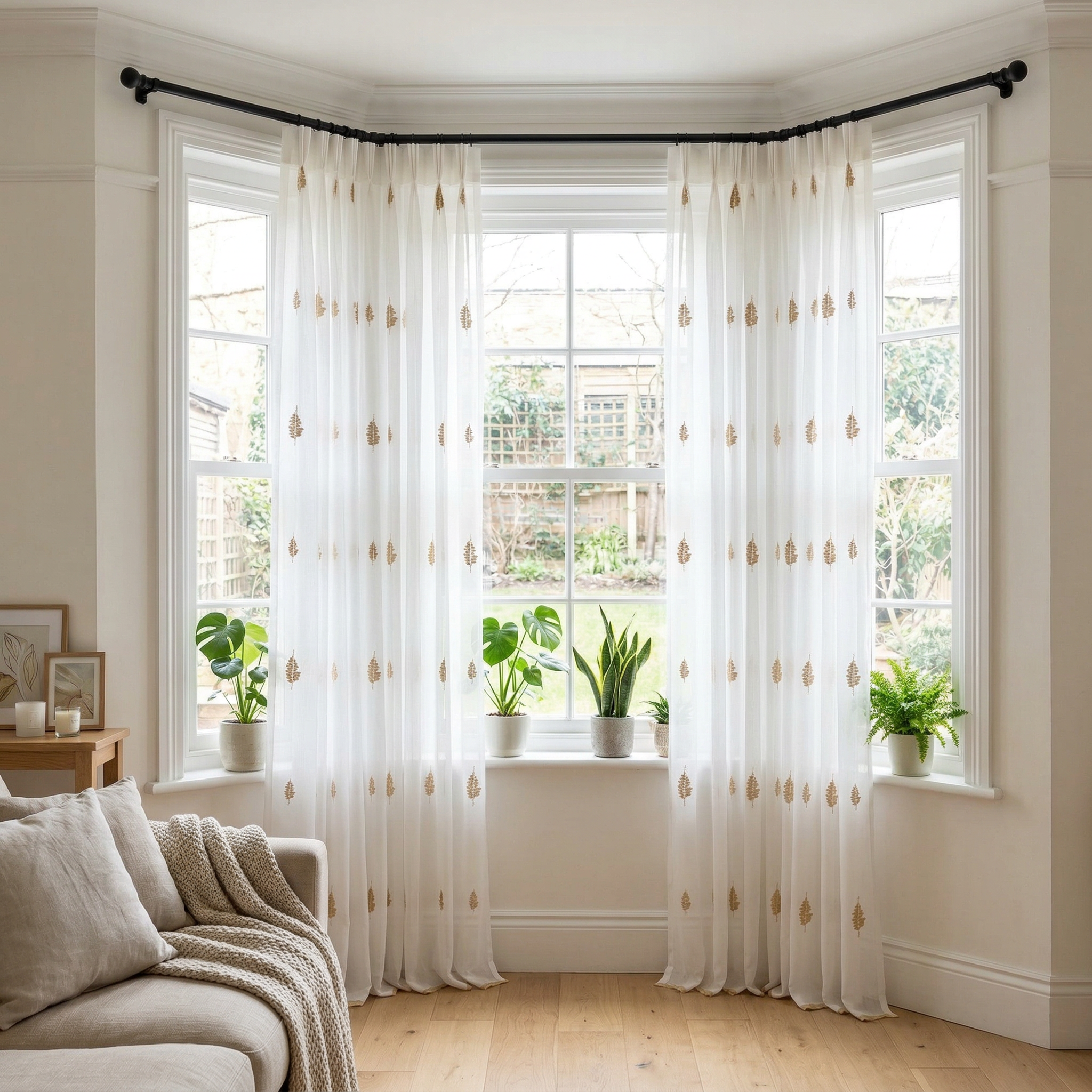 Scalloped Edge Embroidered Tulle Sheer Curtains